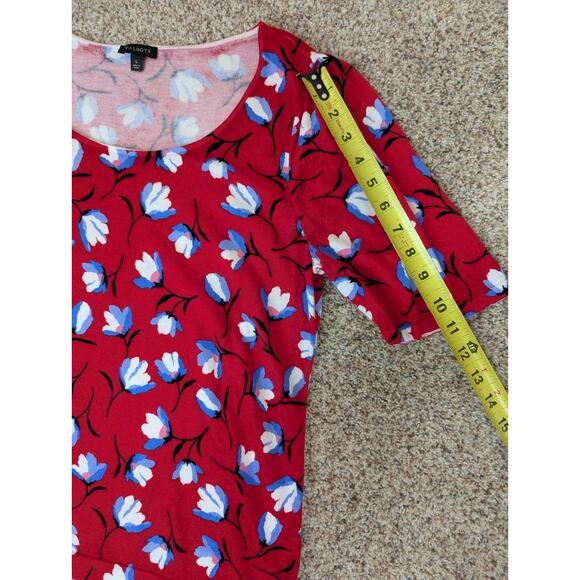 Talbots Womens Sweater Red Blue Floral Lightweight Puff Short Sleeve Size Large - Picture 7 of 9